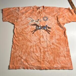 Vintage Fruit Of The Loom Shirt Mens XL Orange Horse Sun Graphic Tie Dye 1992